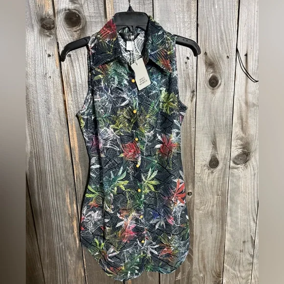 Kim Shui Black Sheer Sleeveless Shirt dress size L - Picture 3 of 7